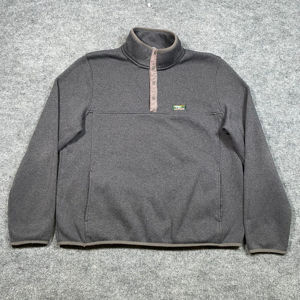 LL Bean Mens XL Sweater Fleece‎ Pullover Charcoal Gray Snap Mock Neck